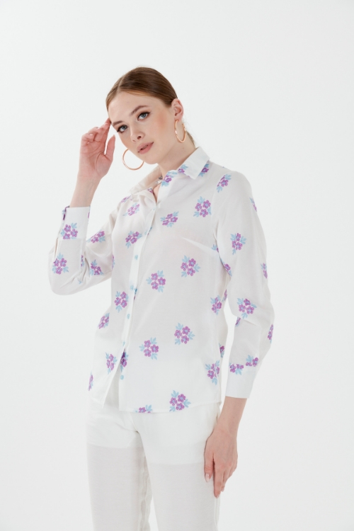 Picture of Woman Purple Nakışlı Viscose Shirt