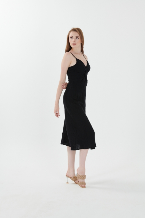 Picture of Woman Black Strap Midi Müslin Dress