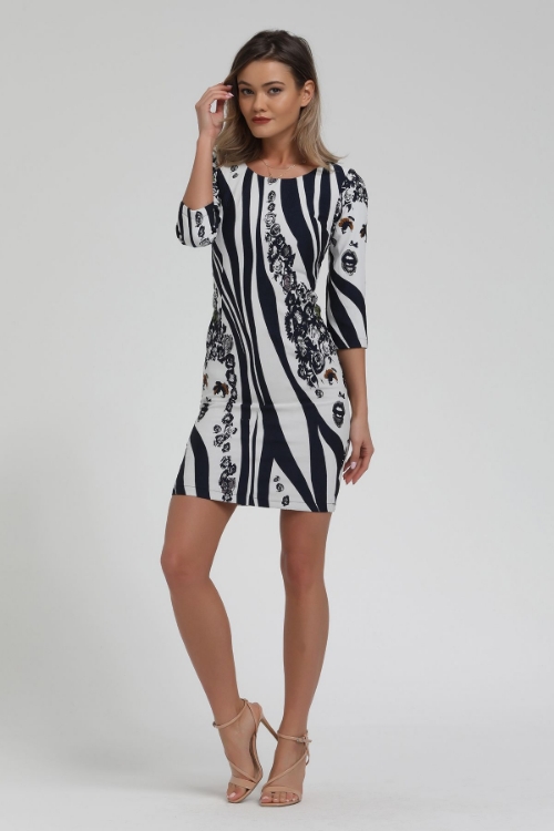 Picture of Woman Black - White Patterned Short Dress