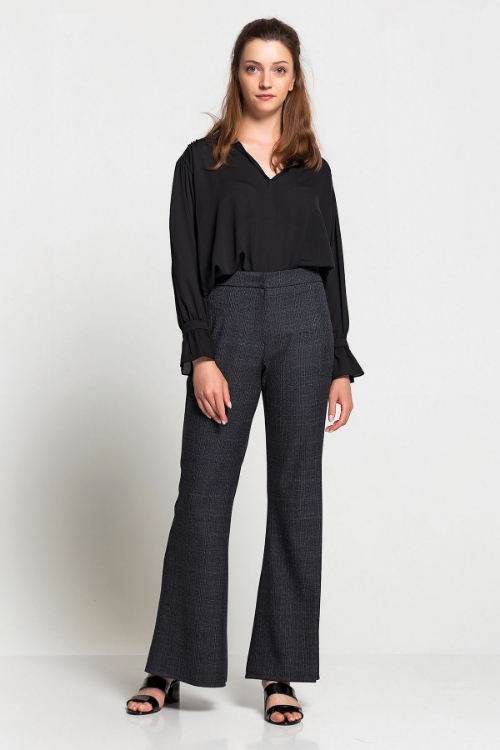 Picture of Woman Black Flare Trotter Plaid Trousers