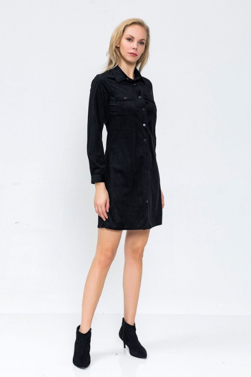 Picture of Woman Black Velvet Shirt Dress