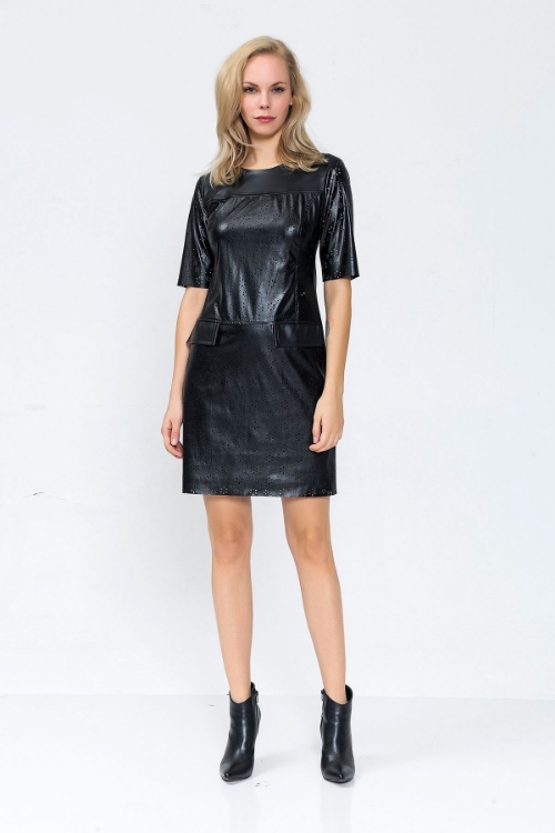 Picture of Short Sleeve Laser Cut Leather Dress