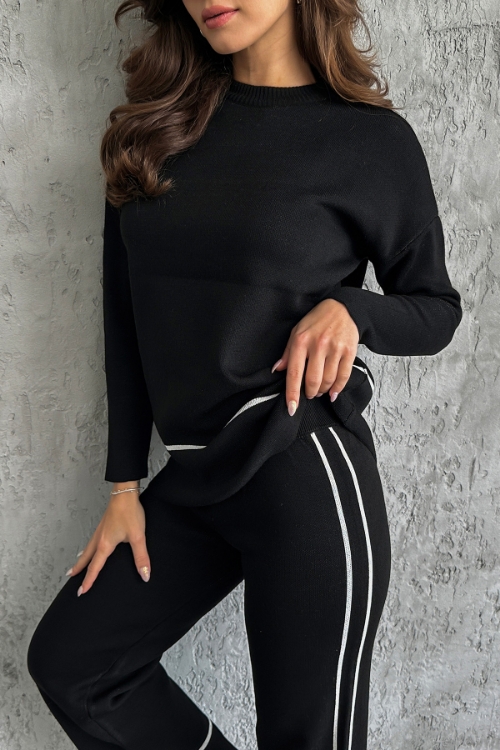 Picture of Woman Black Colour Bloklu Crew Neck Trousers Pullover Knitwear Tkm