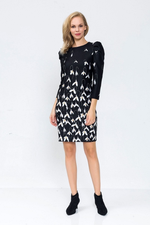 Picture of three quarter Trojan Sleeve flower Patterned Dress