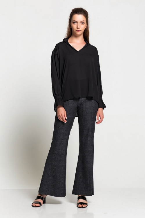Kadın Siyah Uzun Kol Şifon Bluz resmi