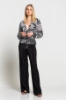 Picture of Woman Black Long Maxi Sleeved Patterned V Neck Blouse