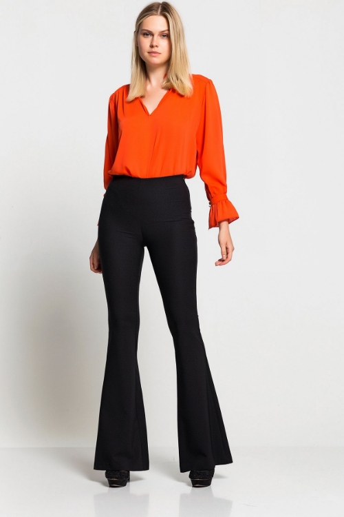 Picture of Woman Black High Waist Flare Trotter Trousers