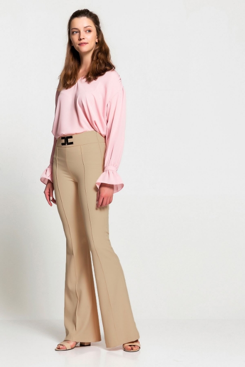 Picture of Woman Beige High Waist Flare Trotter Trousers