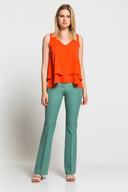 Picture of Woman Orange Sleevless Chiffon Blouse