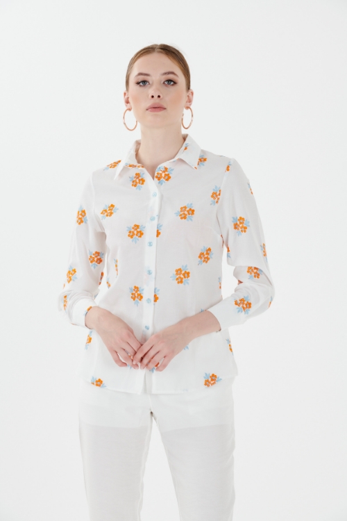 Picture of Woman Orange Nakışlı Viscose Shirt