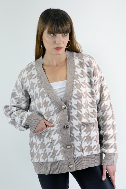 Picture of Woman Mink Crowbar Pattern V Neck with pockets Cardigan