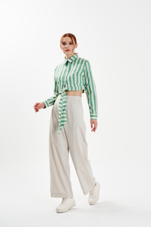 Picture of Woman Green Crop Shirt Trousers Suit