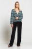 Picture of Woman Green Long Maxi Sleeved Patterned V Neck Blouse