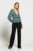 Picture of Woman Green Long Maxi Sleeved Patterned V Neck Blouse