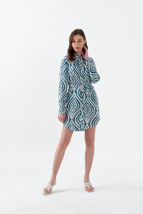 Picture of Woman Green Viscose Mini Shirt Dress