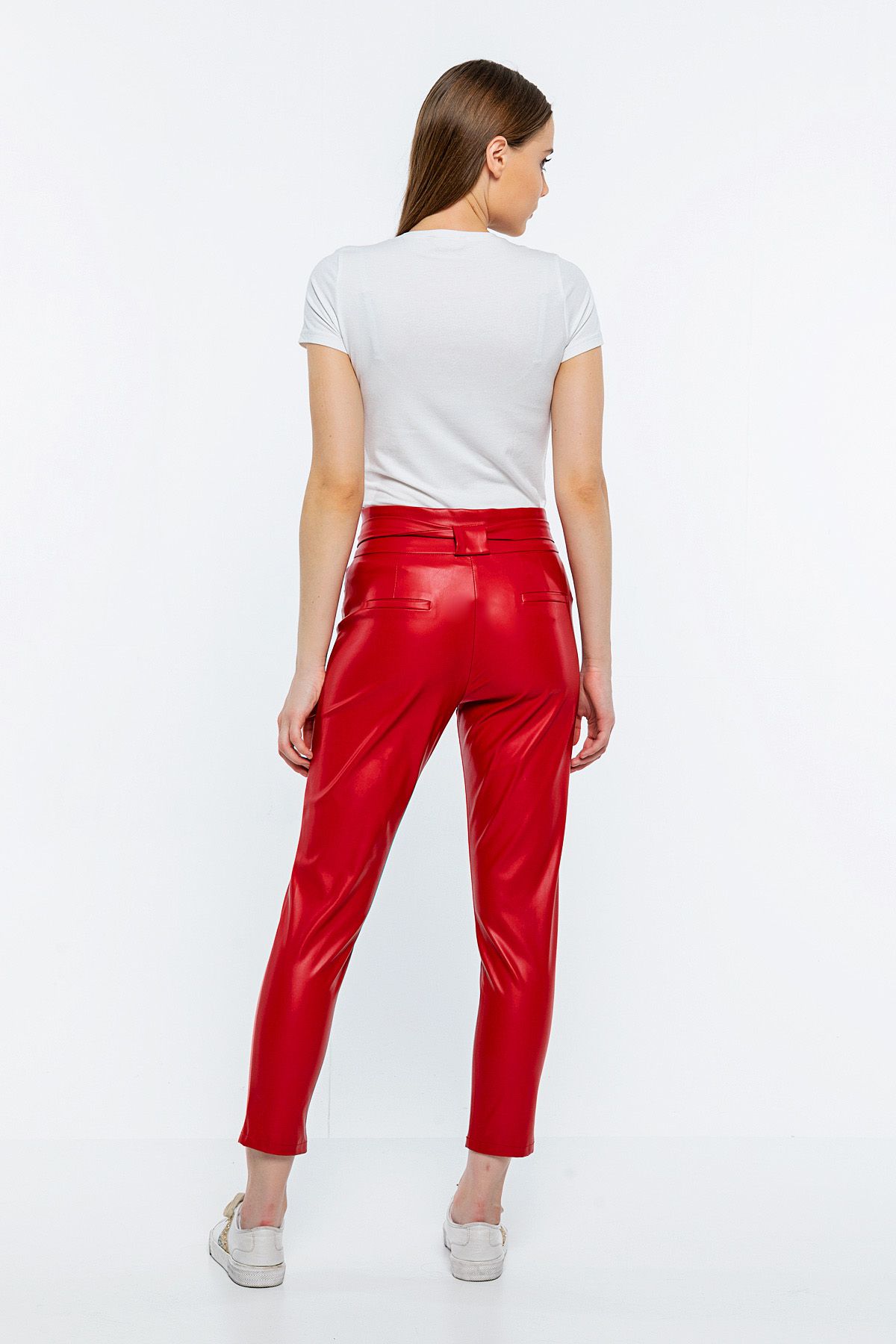Picture of Belt Detailed raising Leather Trousers