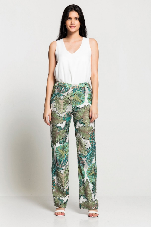 Picture of Woman Green Linen Loose Trousers