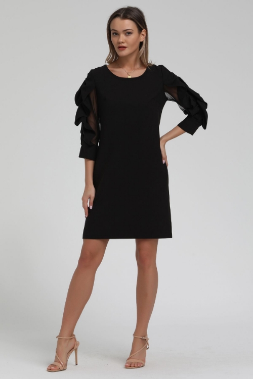 Picture of Woman Black handles Shirred Short Dress