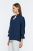 Picture of Woman Navy Navy Blue handle Elastic V Neck three quarter Trojan Sleeve Blouse