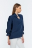 Picture of Woman Navy Navy Blue handle Elastic V Neck three quarter Trojan Sleeve Blouse