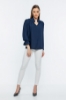 Picture of Woman Navy Navy Blue handle Elastic V Neck three quarter Trojan Sleeve Blouse