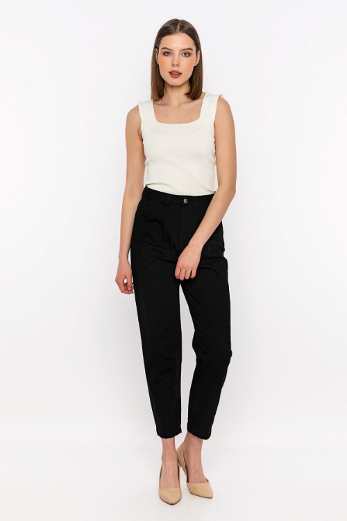Picture of Woman Black Jeans Cut Gabardine Trousers