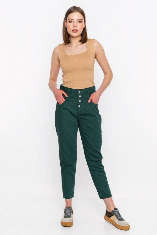 Picture of Woman Petroleum Petroleum Green Jeans Cut Gabardine Trousers