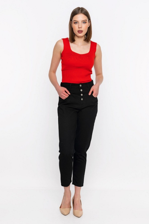 Picture of Woman Black Jeans Cut Gabardine Trousers