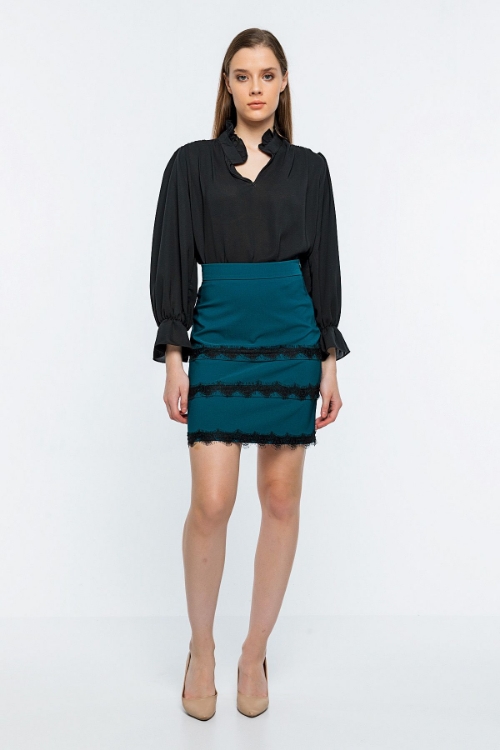 Picture of Woman Petroleum Petroleum Green Mini Lace Skirt