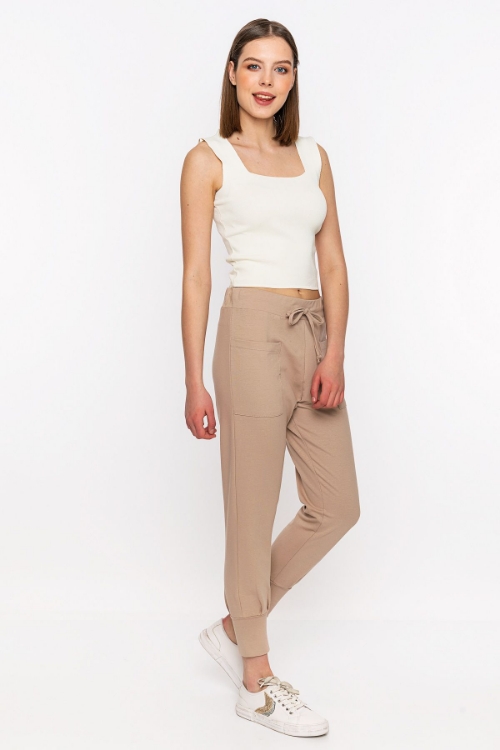 Picture of Woman Beige Front Pocket Detayli Paçasi Elastic Esofman Alti