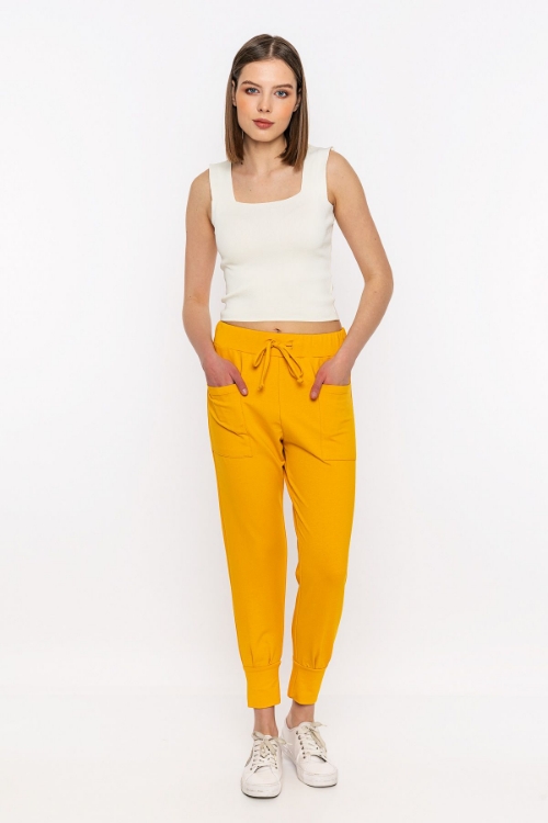 Picture of Woman Mustard Mustard Yellow Front Pocket Detayli Paçasi Elastic Esofman Alti