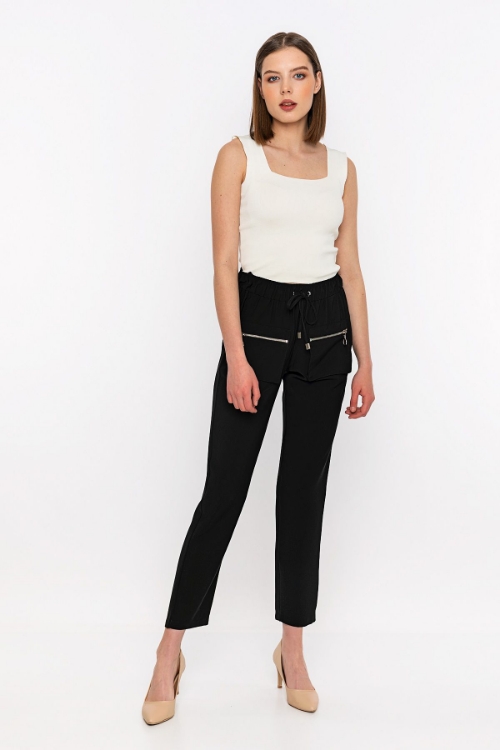 Picture of Woman Black front Pocket Detayli High Waist Trousers
