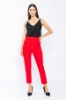 Kadın Kırmızı Yüksek Bel Kemerli Normal Paça Pantolon resmi