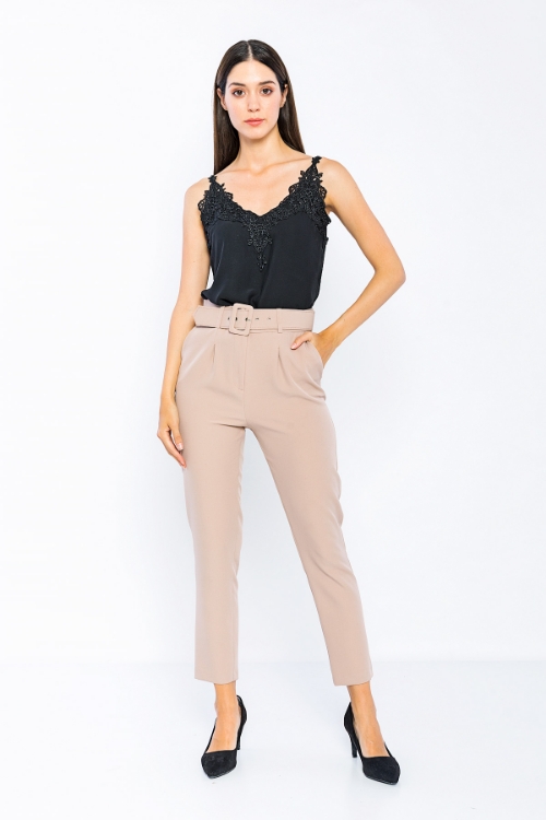 Picture of Woman Mink High Waist Belted Normal Trotter Trousers