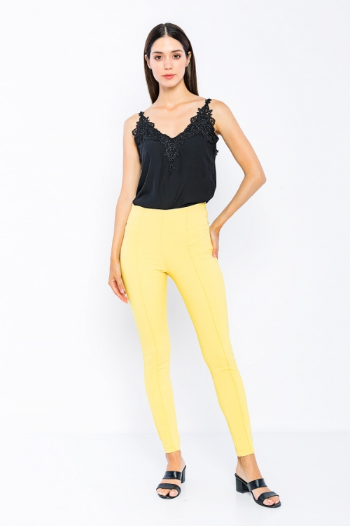Picture of Woman Yellow High Waist Zipped Skinny Trotter Trousers