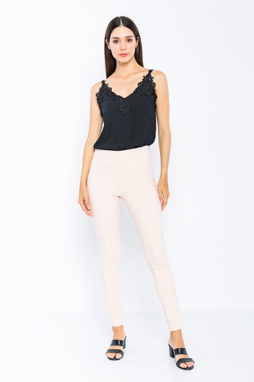 Picture of Woman Beige High Waist Zipped Skinny Trotter Trousers