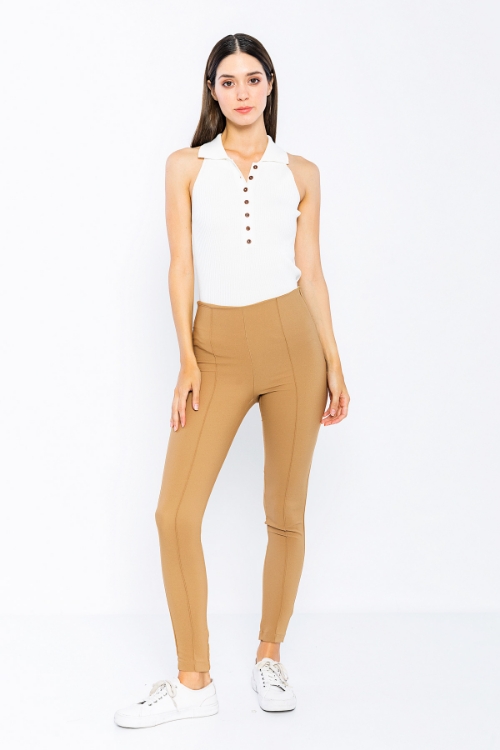 Picture of Woman Camel High Waist Zipped Skinny Trotter Trousers