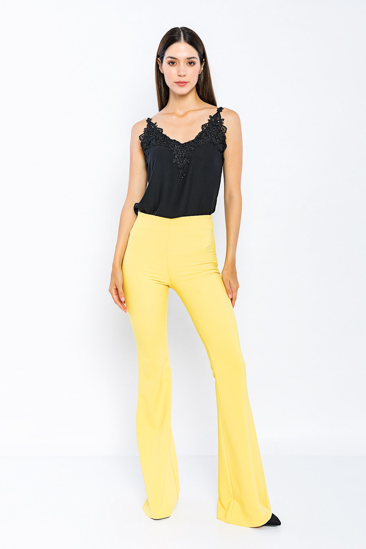 Picture of Woman Yellow High Waist Classical Flare Trotter Trousers