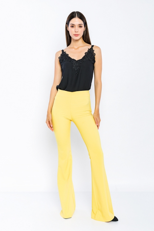 Picture of Woman Yellow High Waist Classical Flare Trotter Trousers