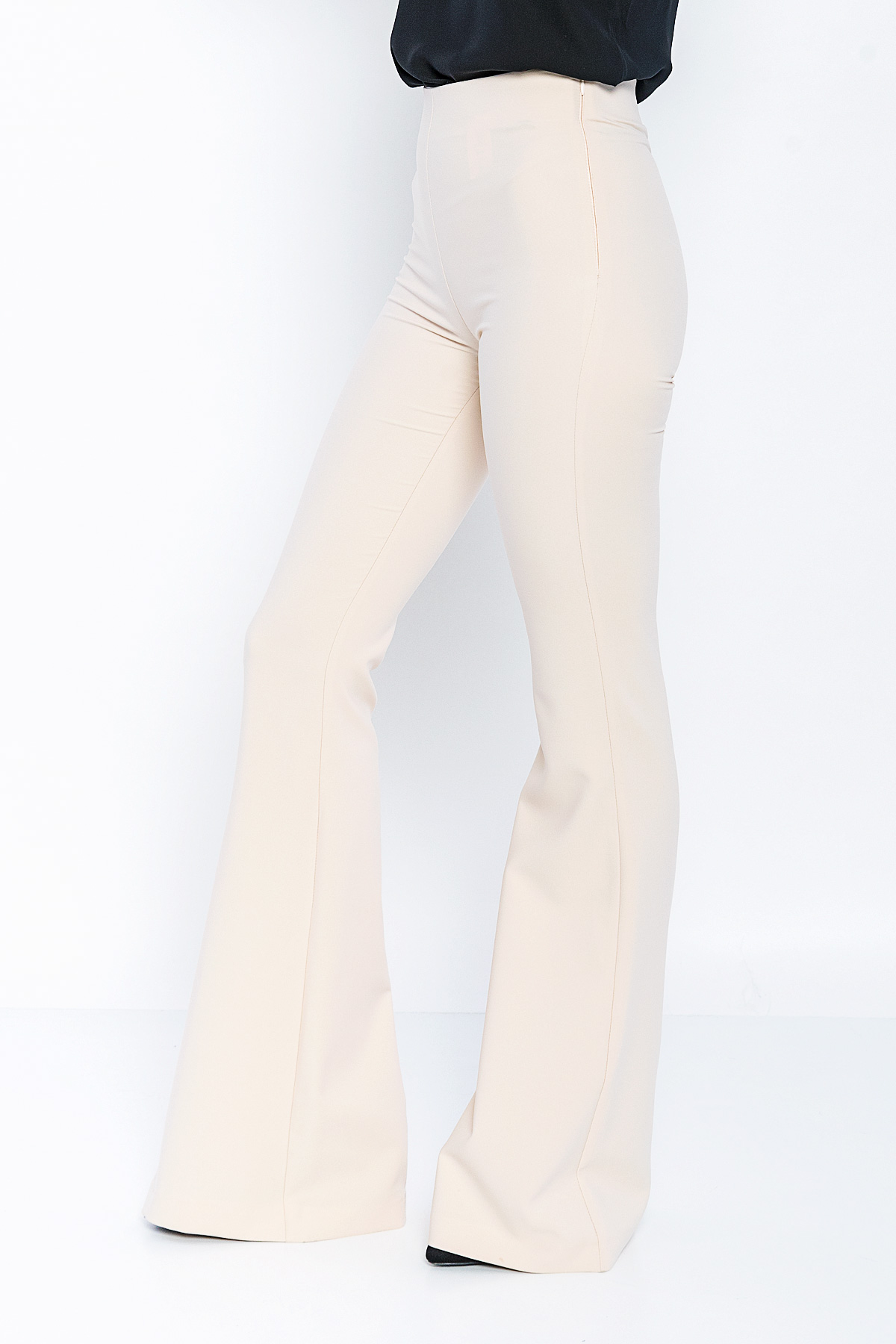 Picture of Woman Beige High Waist Classical Flare Trotter Trousers
