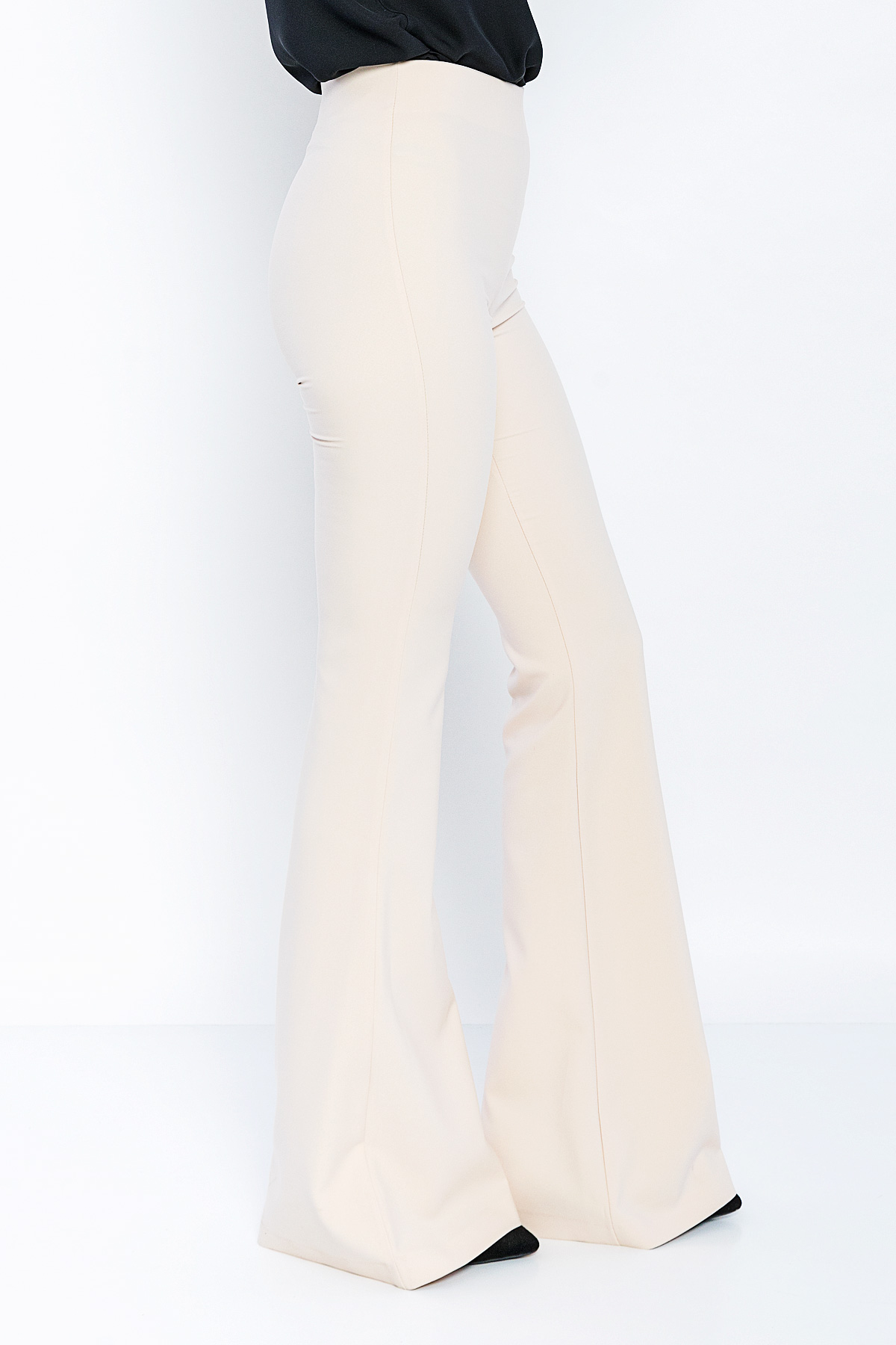 Picture of Woman Beige High Waist Classical Flare Trotter Trousers