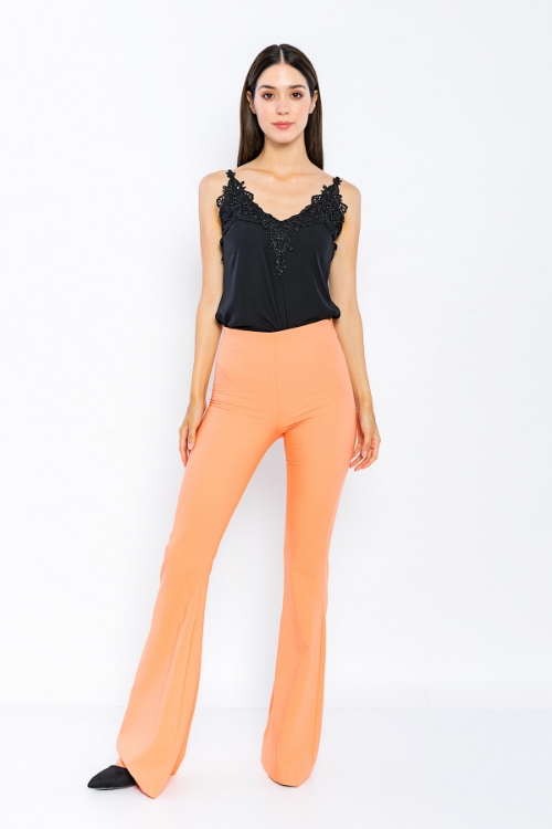 Picture of Woman Salmon High Waist Classical Flare Trotter Trousers