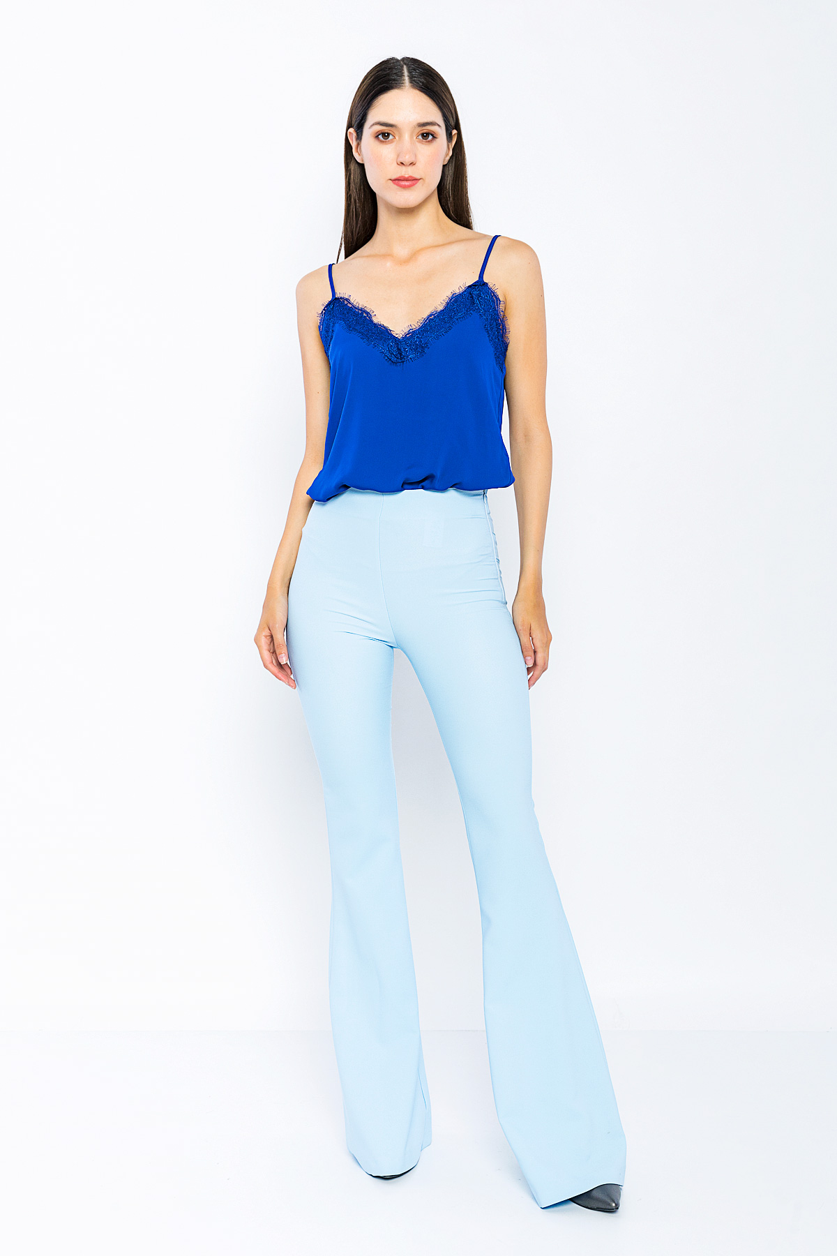 Picture of Woman Bebe Blue High Waist Classical Flare Trotter Trousers