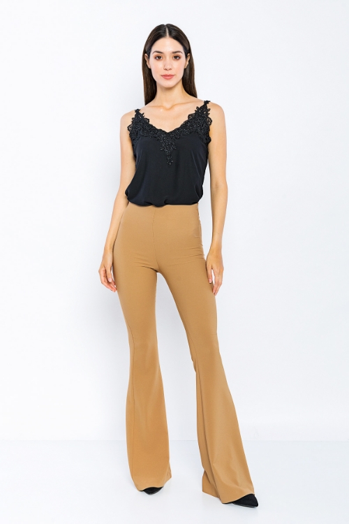 Picture of Woman Camel High Waist Classical Flare Trotter Trousers