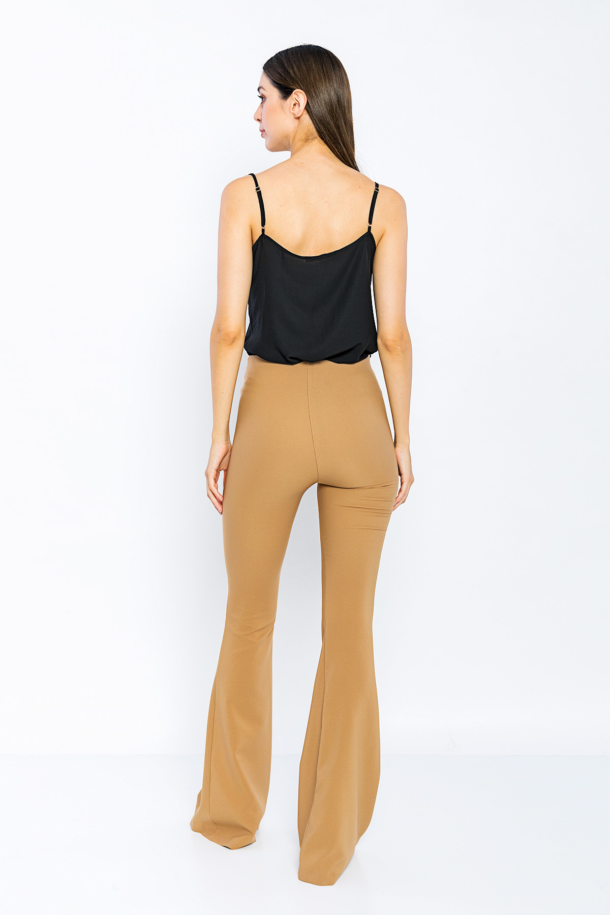 Picture of Woman Camel High Waist Classical Flare Trotter Trousers