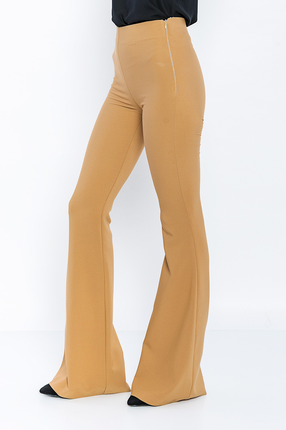 Picture of Woman Camel High Waist Classical Flare Trotter Trousers