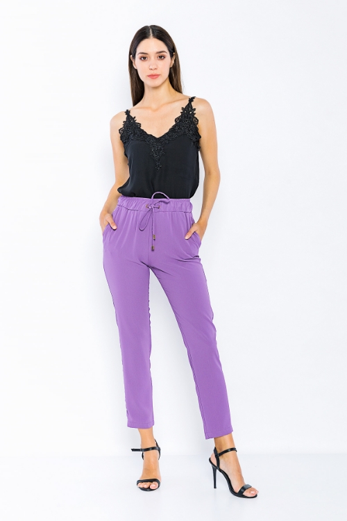 Picture of Woman Purple Yüksel Waist Satin Material Trousers