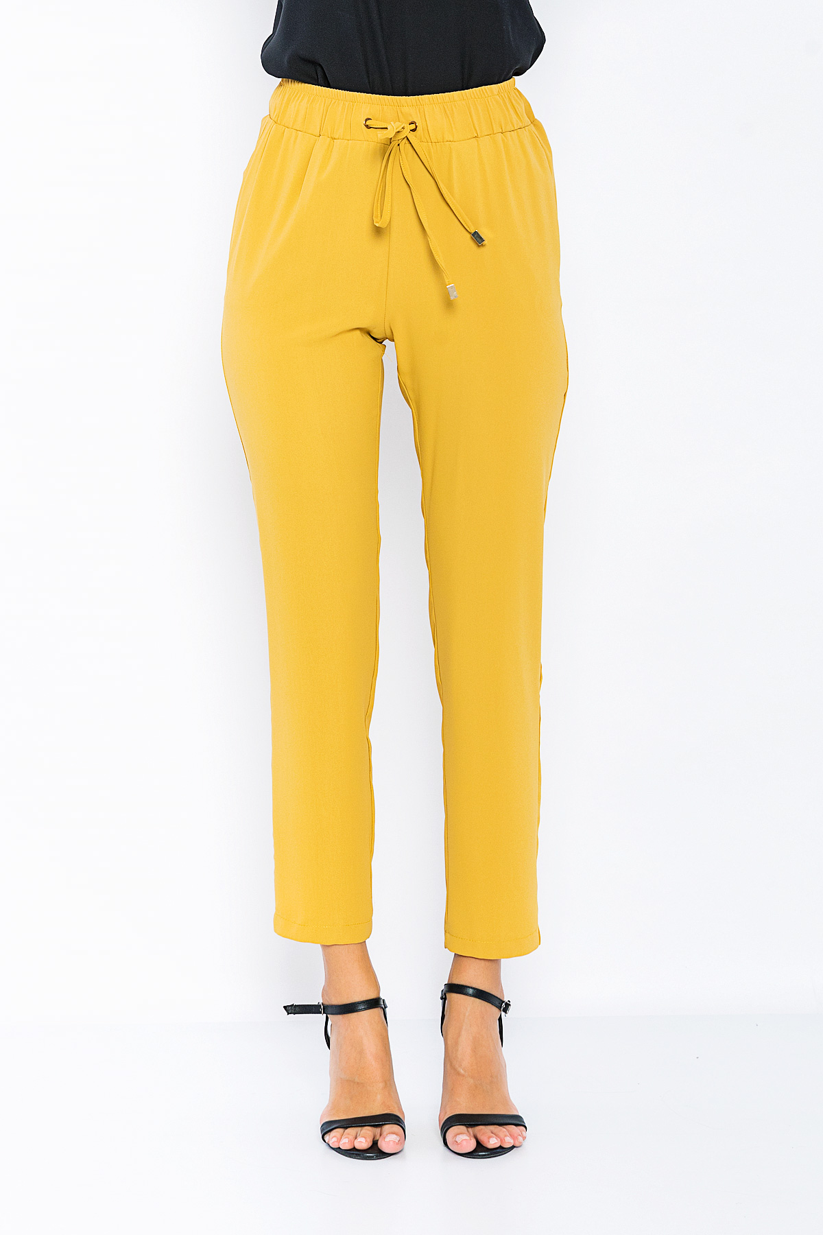 Picture of Woman Mustard Mustard Yellow Yüksel Waist Satin Material Trousers