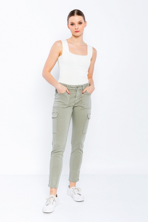 Picture of Woman Khaki Cargo Pocket casual Trousers