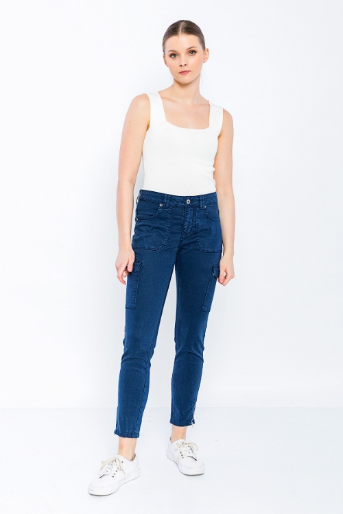 Picture of Woman Indigo Blue indigo Cargo Pocket casual Trousers